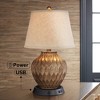 360 Lighting Buckhead Modern Accent Table Lamp 22" High Warm Bronze with Dimmer USB Workstation Base Drum Shade for Bedroom Living Room Kids Desk Home - 2 of 4