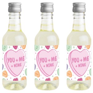 Big Dot of Happiness Valentine Hearts Mini Wine and Champagne Bottle Label Stickers, Pastel Galentine's & Valentine's Day Party Favor Gift - Set of 16 - 1 of 4