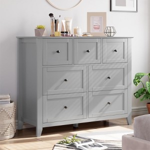 homfan 7 Chest of Drawer Dresser, Modern Storage Cabinet, Wood Organizer TV Stand for 48 inch TV, Bedroom, Living Room, Entryway, White - 1 of 4