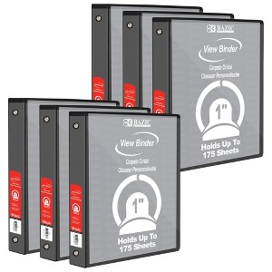 BAZIC Products® View Binder, 3-Ring, 1", 2 Pockets, Black, Pack of 6 - 1 of 4