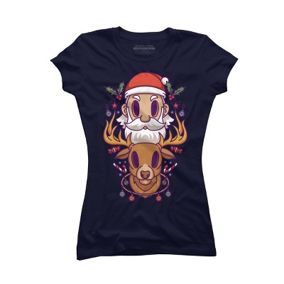 Junior's Design By Humans Santa and The Reindeer By PentoolKnight T-Shirt