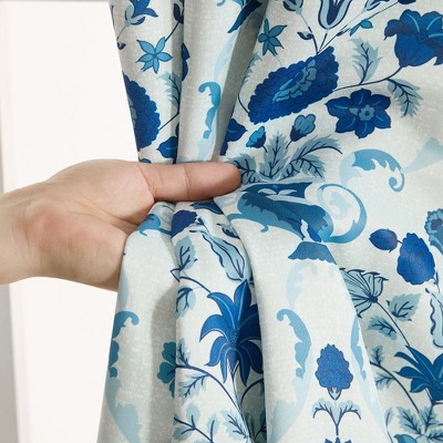 HLC.ME Clara Floral Damask Patterned Window Back Tab Rod Pocket Curtains - Light Blocking Darkening Window Panels, Set of 2