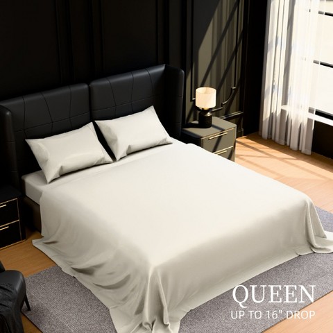 Skyzone Queen 4-Piece White Bed Sheets Set - 90GSM Brushed Microfiber, 14" Deep Pocket, Fade & White 90" x 102"