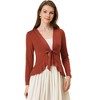 INSPIRE CHIC Women's Tie Front Long Sleeve Crop Ruffle Knit Cardigan Sweaters - 2 of 4