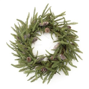 HomeRoots 24" Green And Brown Christmas Pine And Pinecone Artificial Wreath - 1 of 4