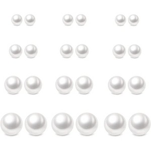 12 Pairs Stainless Steel Pearl Stud Earrings, 4-Size Mixed Set for Wedding & Gifts - 1 of 4