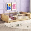 NicBex Twin Size Kids Montessori Bed with Built-in Book Storage Rack,Floor Bed with Fence Design,Toddler bed for Bedroom Playroom,Brown - 2 of 4