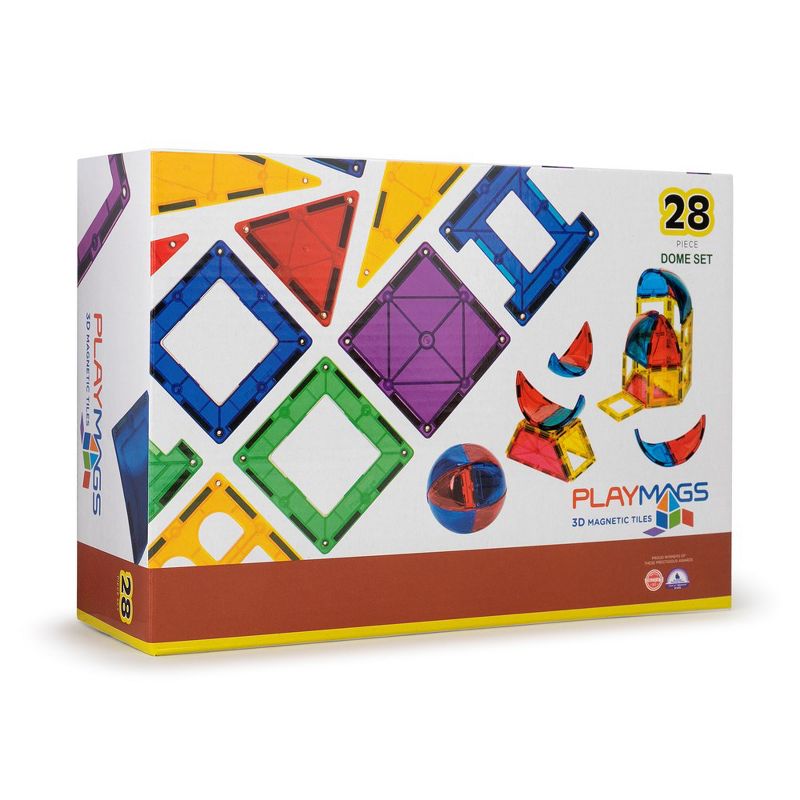 Playmags 28 Piece Magnetic Tiles Dome Set - Now with Stronger Magnets, STEM Toys for Kids, Sturdy, Super Durable with Vivid Clear Color Tiles, 2 of 4