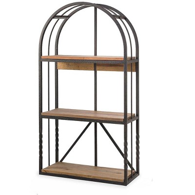 Plow & Hearth - Deep Creek Wood and Metal Arched Wall Shelf with Rustic Reclaimed Pine Shelves