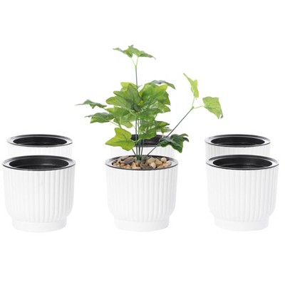 Gardenised White Flower Pot Self Watering Planter, 6 Pack