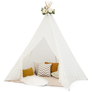 Costway 85'' Height 5 Sides Huge Lace Play Tent for Kids Adult Wedding w/ Light Strings - 1 of 4