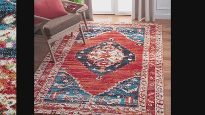 Red and Navy Synthetic Non-slip Runner Rug, 2'3" x 10'