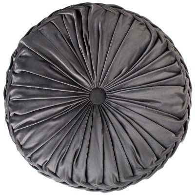 Leila 18" Gray Round Tufted Plush Pillow