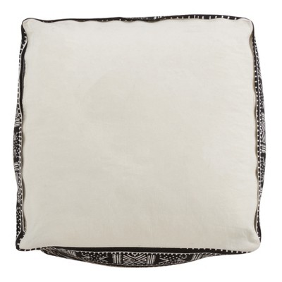 Black and White Cotton Mudcloth Square Pouf, 24"