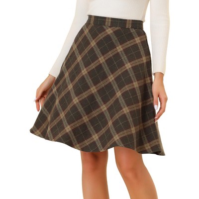 Allegra K Women's Tartan Plaid High Waist Belted Vintage A-line