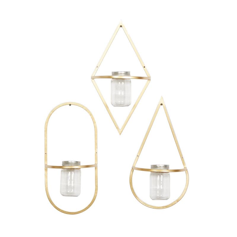 Metal Geometric Wall Decor with Glass Holder Set of 3 Gold - CosmoLiving by Cosmopolitan, 1 of 6