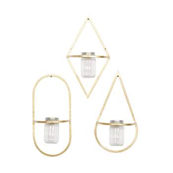 Metal Geometric Wall Decor with Glass Holder Set of 3 Gold - CosmoLiving by Cosmopolitan
