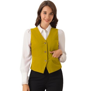 INSPIRE CHIC Women's Steampunk Velvet Sleeveless Button-Down V-Neck Suit Vest - 1 of 4