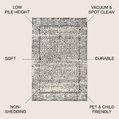 Gray and Black Rectangular Synthetic Medallion Area Rug