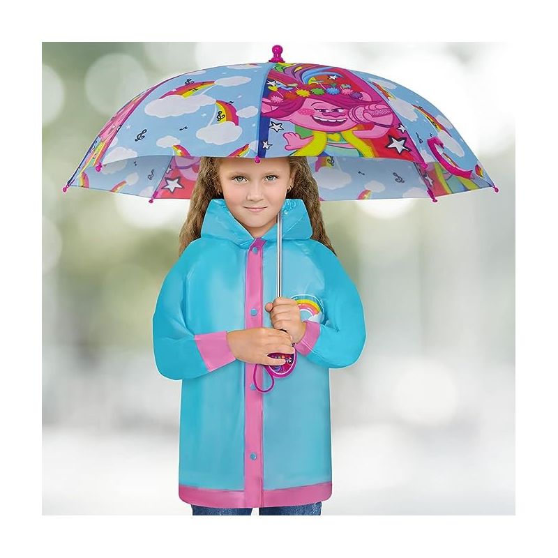 Trolls Girls Raincoat and Umbrella and Raincoat Set, Kids Ages 4-7, 2 of 8