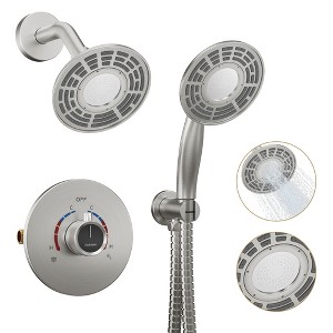 CASAINC 5 inches Wall Mounted Dual Head Shower System with Handheld Spray, Brushed Gold - 1 of 4