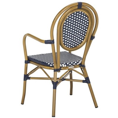 Côte d'Azur Chic Navy and White Wicker Dining Arm Chair, Set of 2