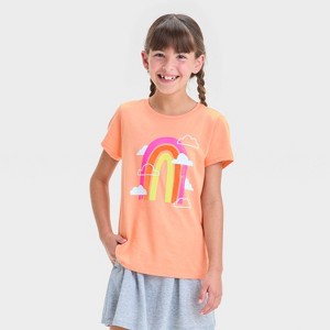 Girls' Short Sleeve Rainbow Graphic T-Shirt - Cat & Jack™ Peach Orange - 1 of 4