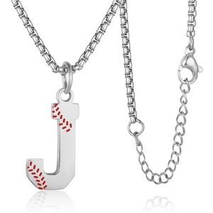 Baseball Initial Necklace - A-Z Letter Charm Pendant, Stainless Steel Chain, 22+2 Inch Personalized Baseball Gift for Men - 1 of 4