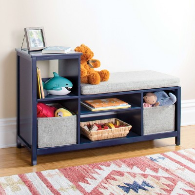 Martha Stewart Kids' Jr. Reading Nook: Kids' Wooden Bedroom Bookshelf, Book Bench and Toy Storage Organizer with Bins