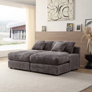 74.8" Modern Corduroy Upholstered Twins Sleeper Sectional Sofas, Sleeper Sofa Bed & Daybed - 1 of 4
