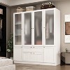 Hitow Modern Gray Armoire Set Frosted Glass Doors Woodgrain Finish Cream Style - 2 of 4