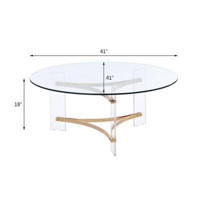 Sosi 41'' Round Clear Glass and Gold Acrylic Coffee Table