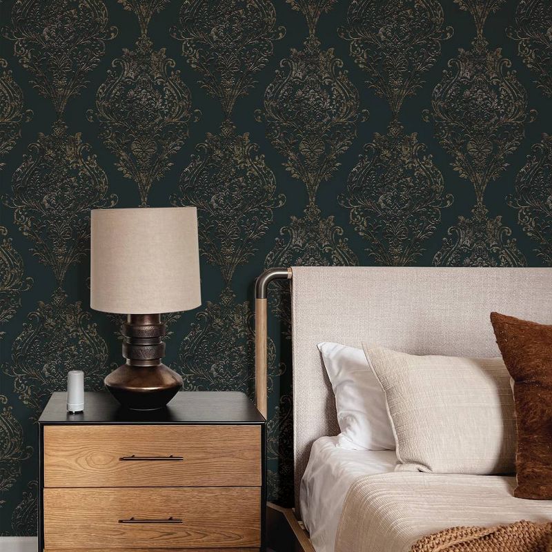 Tempaper Estate Damask Charcoal Non Pasted Wallpaper, 2 of 7