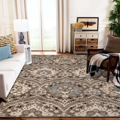 Light Blue Floral Damask Synthetic Indoor Area Rug, 4' x 6'