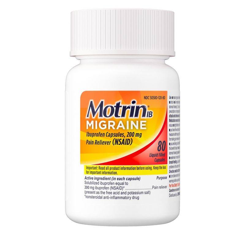 Motrin Ibuprofen Migraine Liquid Filled (NSAID) Caplet - 80ct, 3 of 13