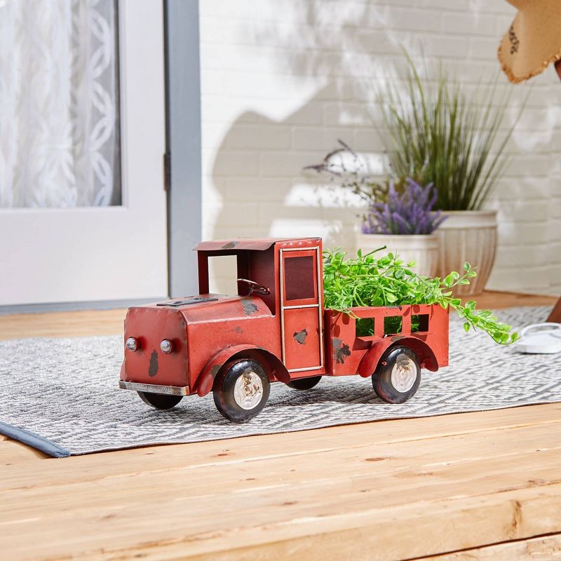 Zings &#38; Thingz 13&#34; Wide Truck Solar Light Iron Novelty Planter Red, 6 of 8