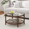 Costway Wooden 31" Round Coffee Table with Tempered Glass Top Handmade Rattan Shelf - 2 of 4