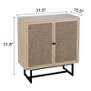 Wood and Rattan Storage Cabinet with Doors, 31.5" Wide 2-Tier Organizer Shelf, Freestanding Pantry Cabinet - 3 of 4