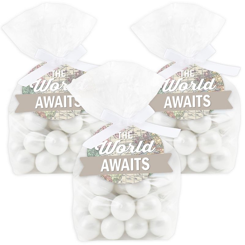 Big Dot of Happiness World Awaits - Travel Themed Party Clear Goodie Favor Bags - Treat Bags With Tags - Set of 12, 1 of 9