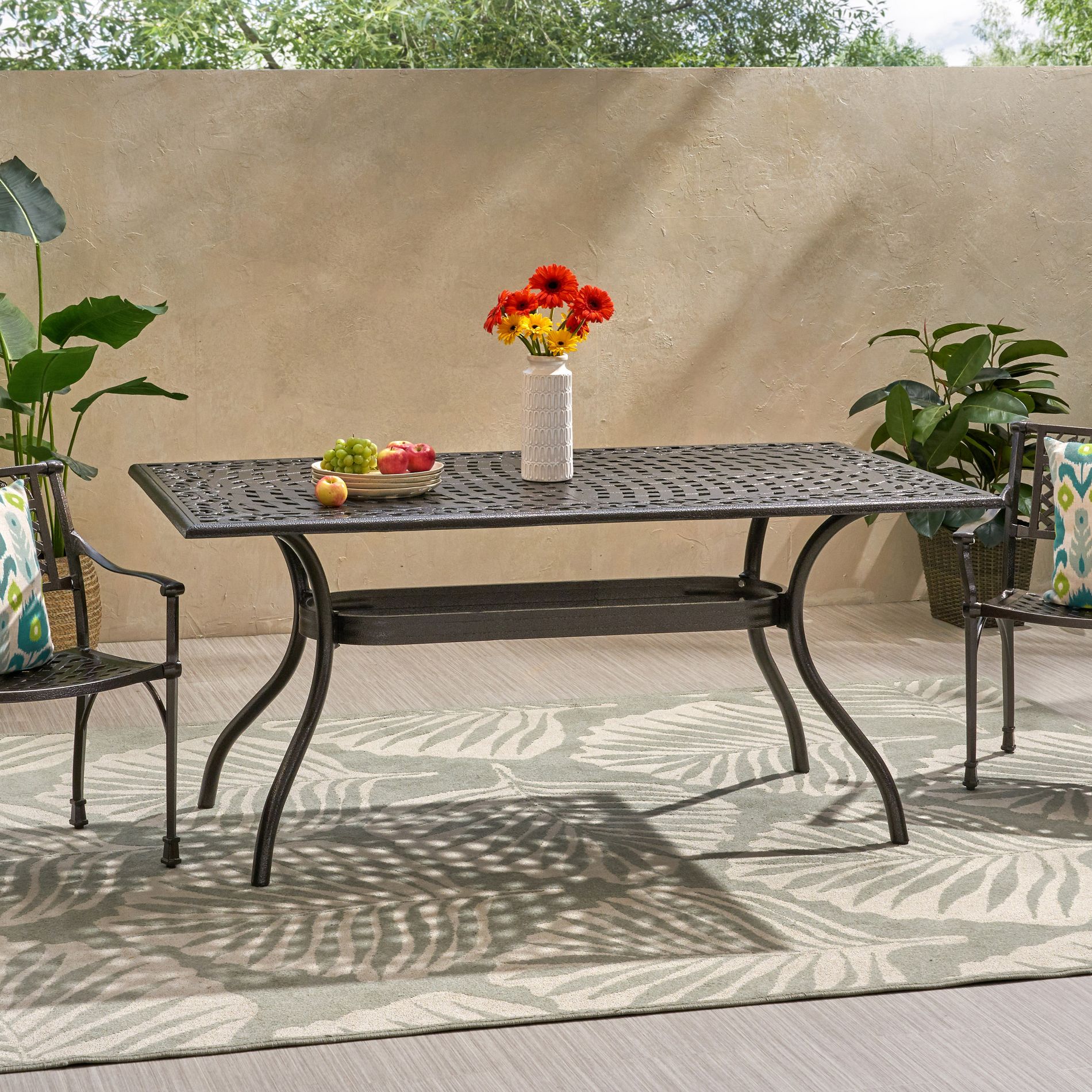 Christopher Knight Home Xanti Outdoor Aluminum Dining Table with Decorative Lattice Top and Curved Legs, Hammered Bronze