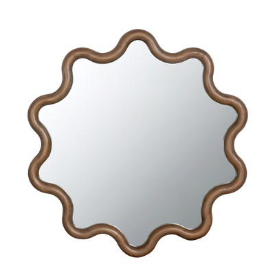 Vynxaria 30"x31" Wooden Wave Frame Wall Mirror - Unique Accent Mirror for Living Room & Bedroom