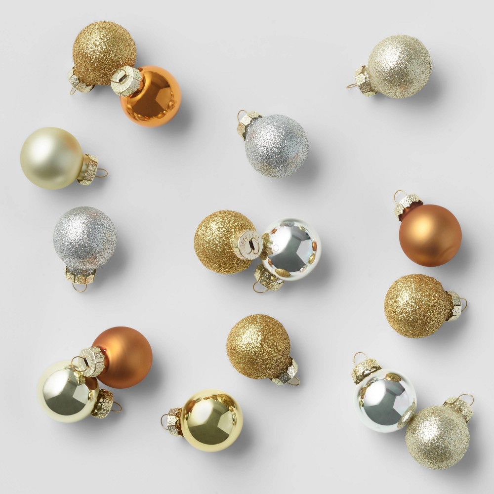 16ct Mini Glass Ball Christmas Tree Ornament Set Mixed Metallics - Wondershop