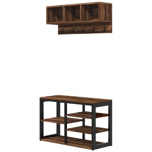 Aghana Digitals 2-in-1 Entryway Hall Tree: Shoe Storage Bench with 5 Hooks, 10-Pair Shoe Shelves & Brown 31.50×11.80×19.00 in - 1 of 4