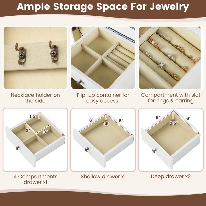 Tangkula Jewelry Cabinet Armoire Storage Box Chest Standing Organizer w/ Mirror, 4 of 9