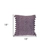 HomeRoots 18" Purple and White Weave Cotton Throw Pillow With Pom Poms - 3 of 4