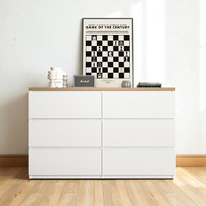 Mshliw 6 Drawer Dresser, Wooden Storage Cabinet Clothes Organizer, Wide Chest with Large Storage for Bedroom, Living Room, or Entryway - 1 of 4