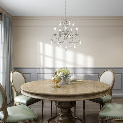 Mini Elegance 5-Light Brushed Nickel Chandelier with Clear Crystal Drops