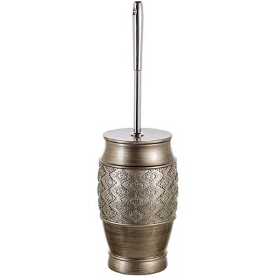 Silver Textured Diamond Pattern Toilet Brush with Holder