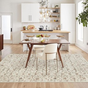 Washable Vintage Floral Distressed Rugs, Low Pile Non Slip Carpet, Soft Mat for Living Room Office Kitchen Laundry Hallway Entryway - 1 of 4