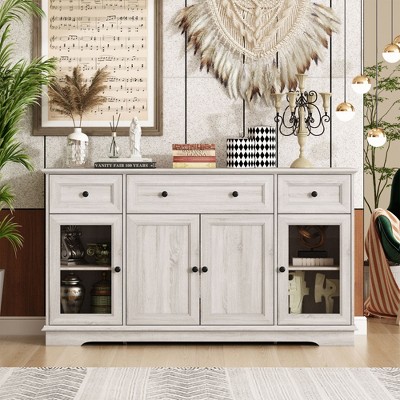 Famapy Gray 4 Doors Sideboard Buffet with 3 Storage Drawers